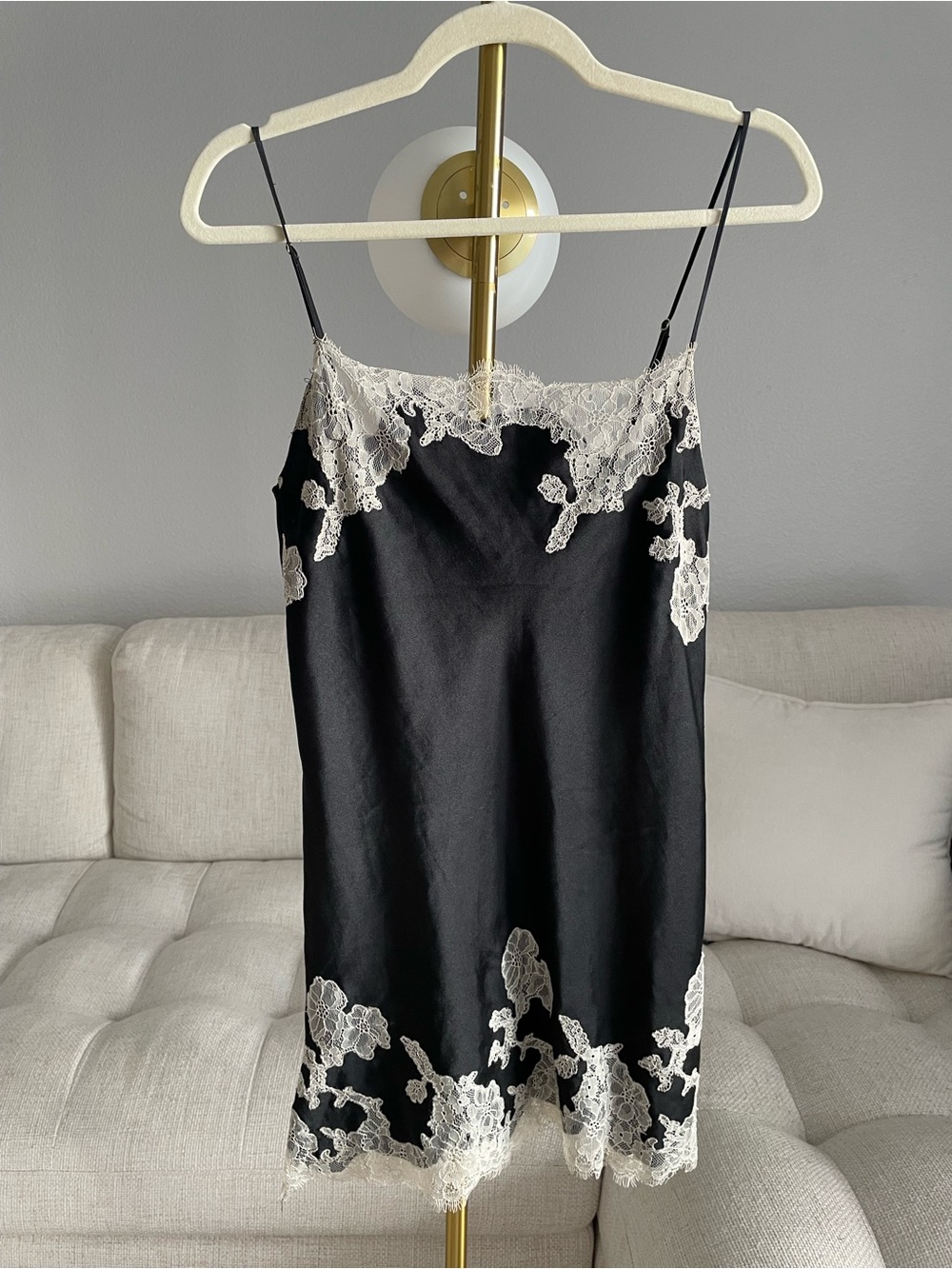 Vintage Inspired Victoria’s Secret Lace Trimmed Satin Camisole Teddy Black Cream
